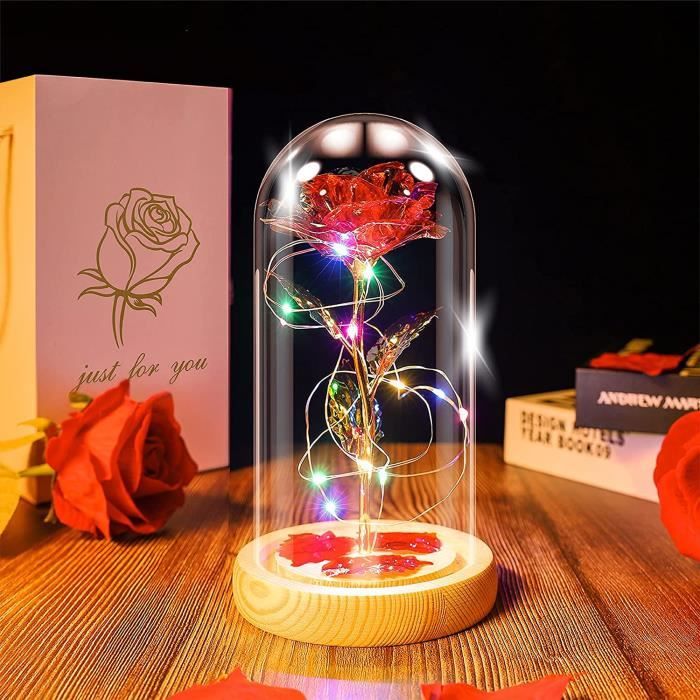 Rose La Belle Et La Bête Enchantée Dôme Verre Avec LED - Décoration Romantique Rouge
