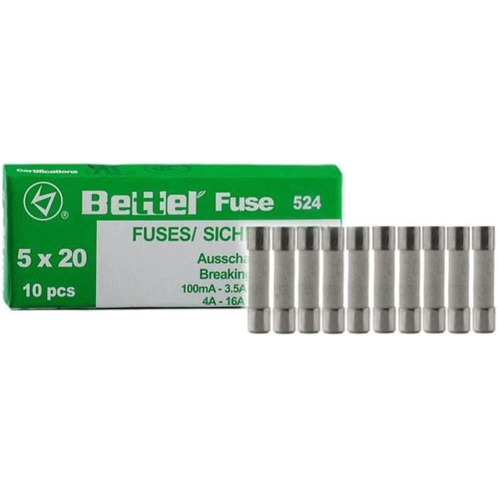 Tubes fusibles à rupture lente 5 x 20 mm 250 V 0,1 A-30 A, 10 pièces