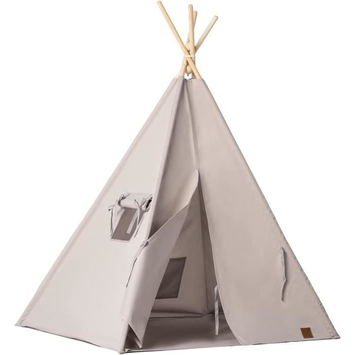 Tipi - Tente d'intérieur pour enfant - 120 x 120 x 140 cm - Avec tapis - Guirlande lumineuse - Tente de jeu pour fille et garçon - Rose