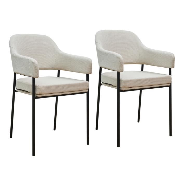 SVITA SCARLETT Chaise de salle à manger set de 2 fauteuils Chaise rembourrée tissu blanc