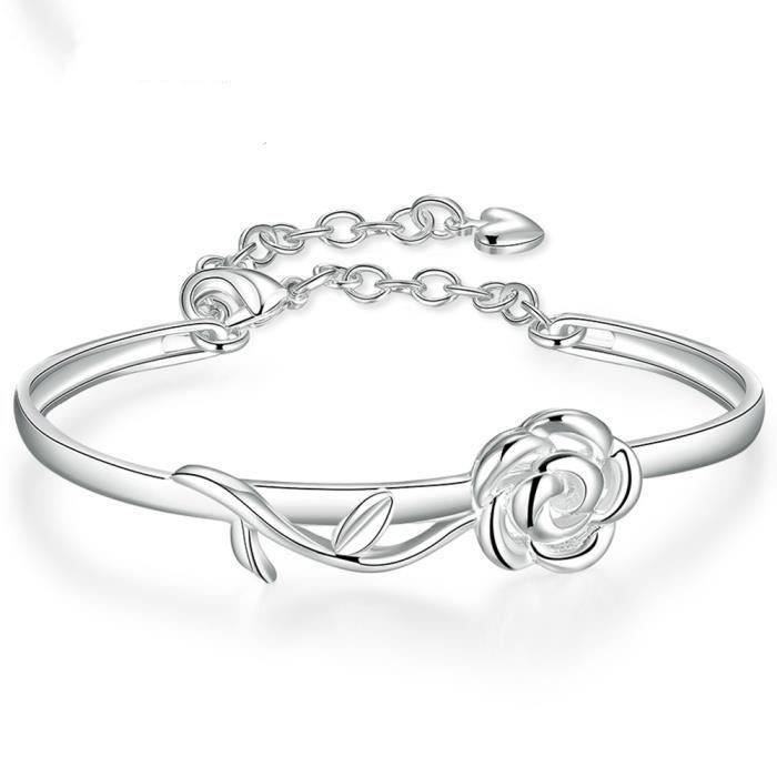 td® bracelet style à la mode en plaqué argent 925 cadeau idéal pour femme saint valentin anniversaire rose ajourée ajustable