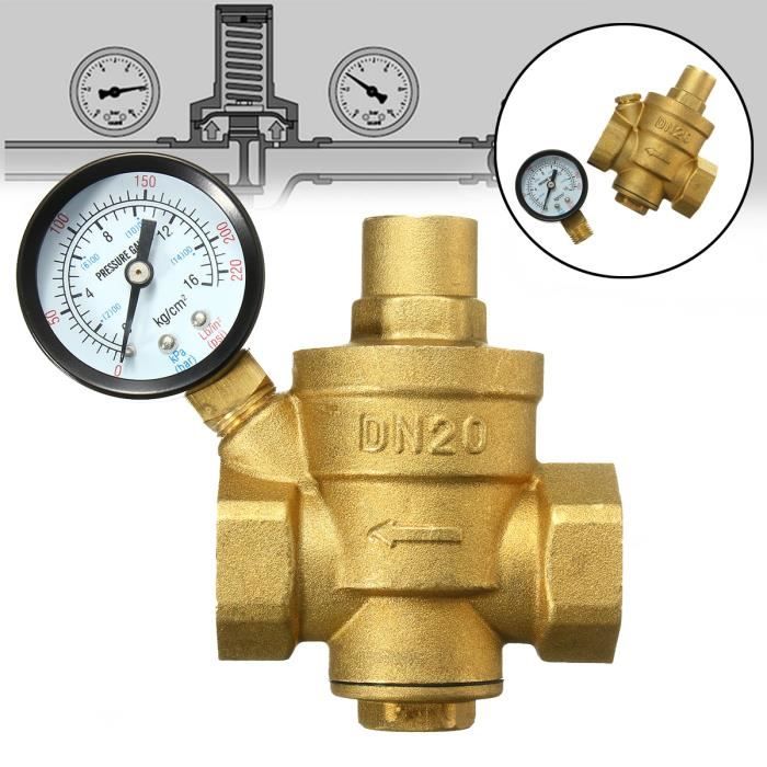 Régulateur de pression d/'eau en laiton DN25 32mm//1.26In Valve de réduction de pression d/'eau réglable avec manomètre