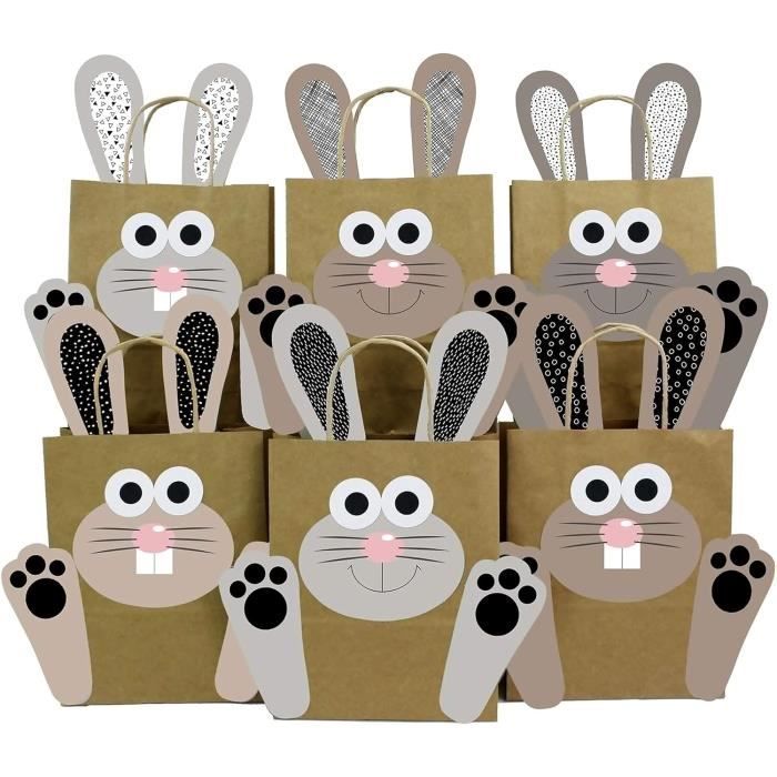 Papierdrachen 12 Sacs-Cadeaux De Pâques à Fabriquer Et Remplir Soi-même - Nid De Pâques Avec 12 Sacs En Papier Et Autocollants Lapins De Pâques - Modèle 3
