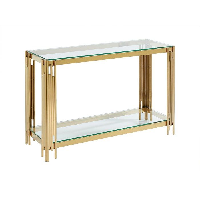 Console avec 1 étagère en verre trempé et acier inoxydable - Doré - NOMELANO