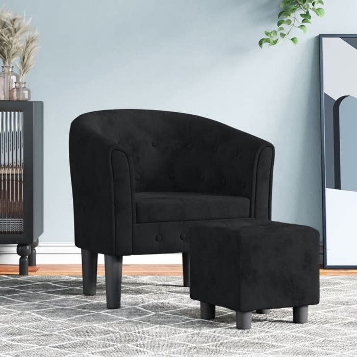 vidaXL Fauteuil Cabriolet avec Repose-pied Chaise avec Accoudoirs Canapé avec Dossier Siège Rembourré Salon Chambre Noir 356479
