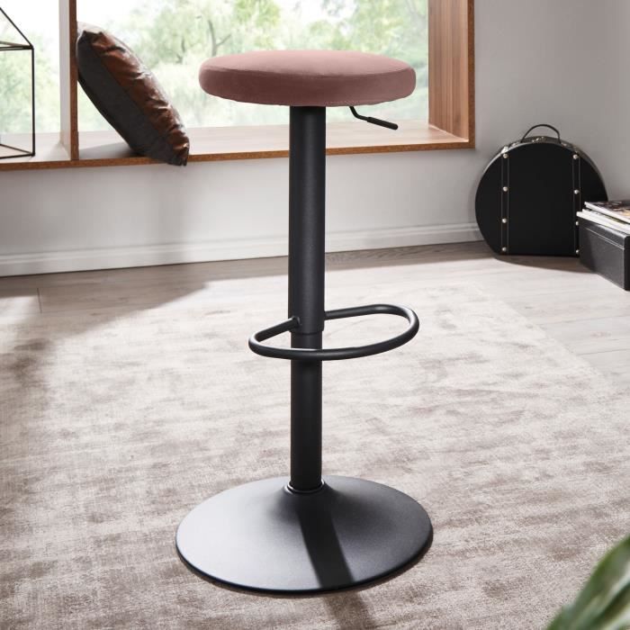 Tabouret de bar en velours rose - WOHNLING - Design vintage - Pivotant - 100kg