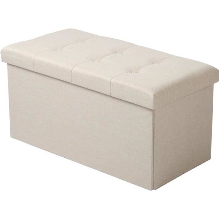 WOLTU Tabouret pliant pouf pliable coffre boîte de rangement en lin 76x37 5x38cm Crème Blanc WOLTU Tabouret pliant pouf pliable coffre boîte de rangement en lin 76x37 5x38cm Crème Blanc