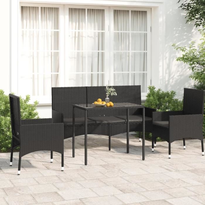 Zerodis Salon de jardin 4 pcs avec coussins Noir Résine tressée A319506 HB042