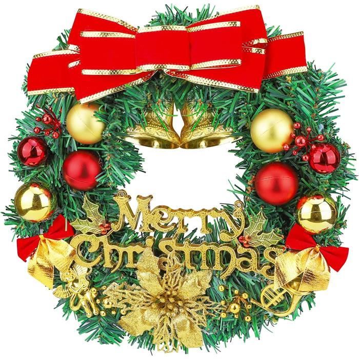 Couronne De Noël Artificielle 35 Cm Avec Nœud Et Grelots - Décoration Porte, Cheminée, Mur