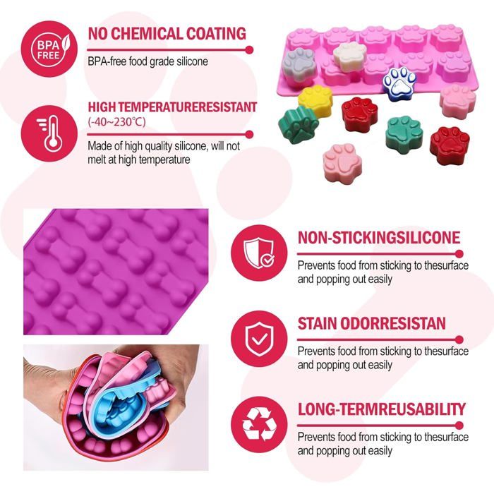 Tapis Cuisson Silicone Pour Friandises Chien - 4 Moules Antiadhésifs En Forme Patte Et Os - Réutilisable & Sans BPA