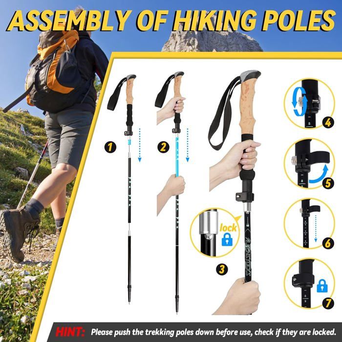 Bâtons De Randonnée Pliables 2 Pièces - Réglables, Léger Et Solide Pour Vos Treks