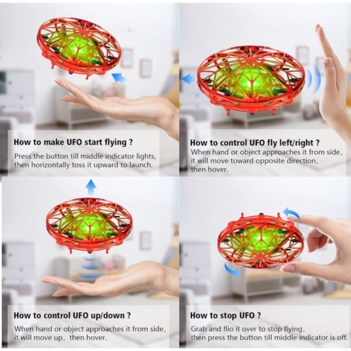 Mini Drone Avec Lumières LED Pour Enfants – Vol à Induction Infrarouge, Boule Volante Avec Filet De Sécurité, Contrôle Gestuel, Recharge USB, Parfait Dès 8 Ans
