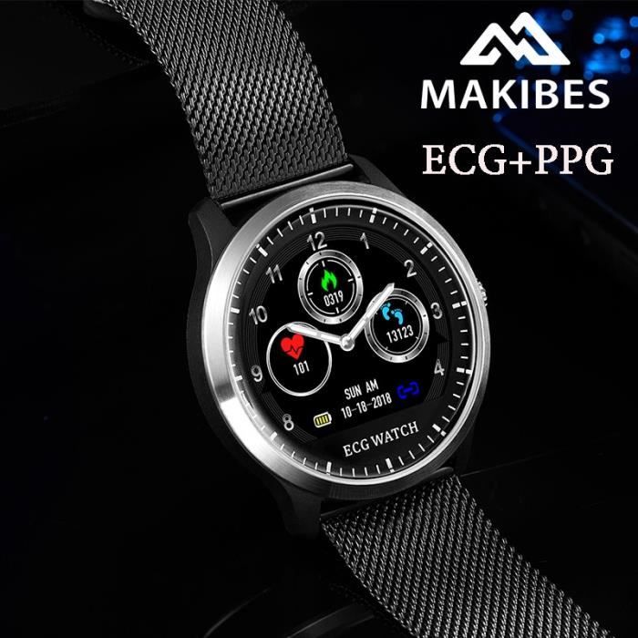 Montre connectee ES en Stock Makibes BR4 ECG PPG montre intelligente avec affichage electrocardiogramme frequence Type Silver Cdiscount Telephonie