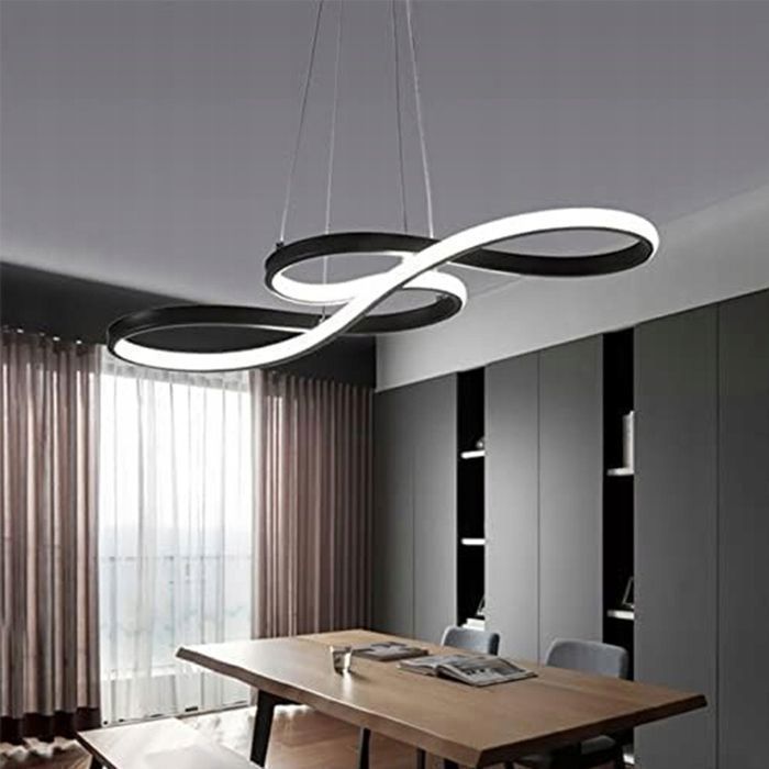 Lustre LED Suspendu Rotatif 360° 148W – Double Anneau Dimmable Télécommande, Hauteur Réglable 120 Cm Noir Moderne