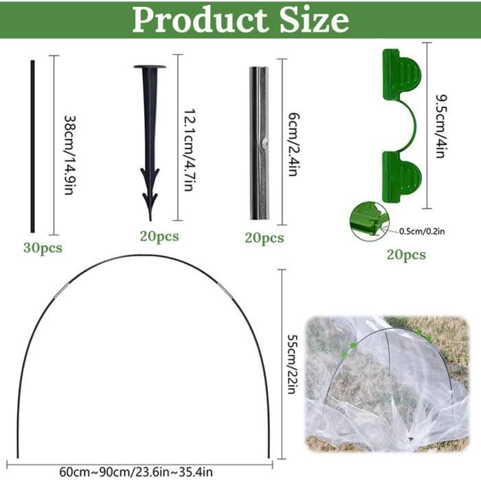Kit Arceaux Serre Tunnel Jardin | 48 Tiges Fibre Verre + Accessoires | Protection Plantes