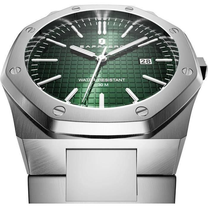 Montre Homme Argent Montre,SAPPHERO Montre De Luxe Pour Hommes