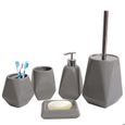 Ensemble d'accessoires de salle de bain 5 pièces porte-brosse WC porte-brosse à dents en ceramique gris-2