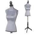 Buste de couture feminin sur pieds hauteur regable mannequin fee deco vitrine gris velours-2