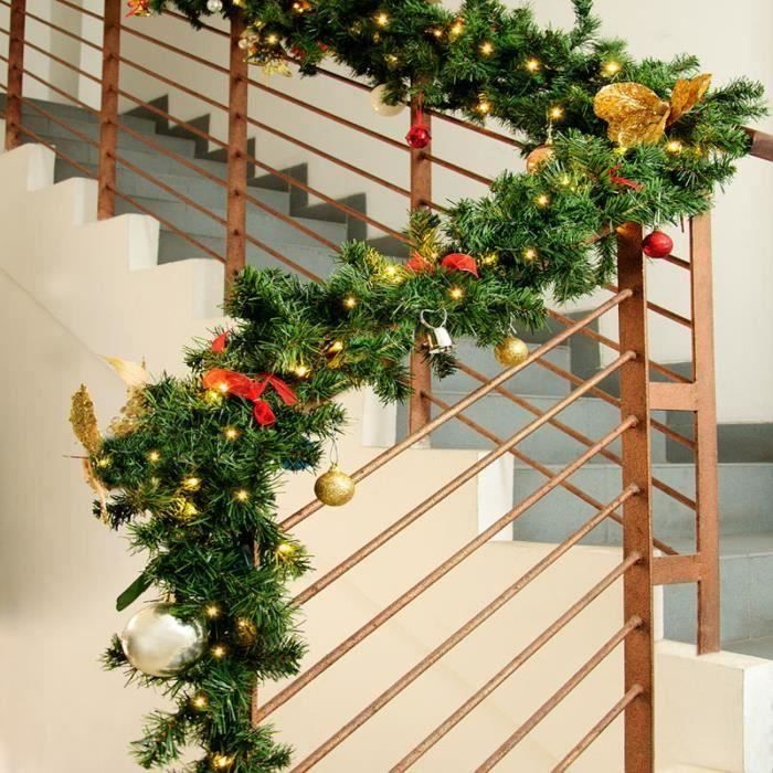 Imitation sapin Guirlande lumineuse Noël Rotin Chaîne 30LED avec Or Fleur Balles Noël pour Fête