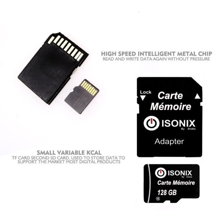 Basics Carte Mémoire MicroSDXC, 128 GB, avec Adaptateur SD, A2, U3,  vitesse de lecture maximale de 100 Mo/s, Noir : : Informatique
