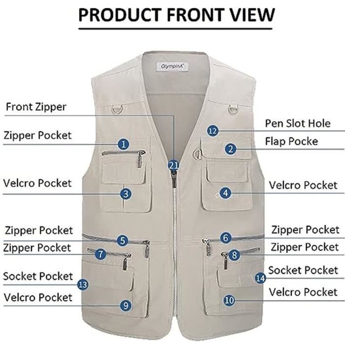 Hommes Gilet Multipoches Veste De Pêche Etanche Costume Chasse Camping Photographie À Capuche Rouge 2XL