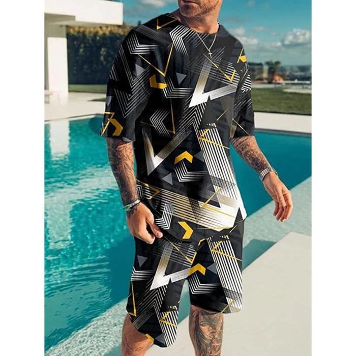 Ensemble de survetement homme 2 pieces ete a manches courtes imprime N 1
