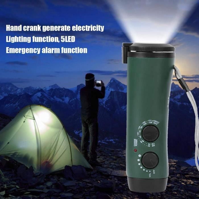 Lampe Torche Dynamo à Manivelle Sans Pile - 3 LEDs, Lumière Blanche - Recharge 60s = 25 Min D'autonomie - Rouge/bleu/vert/jaune Aléatoire