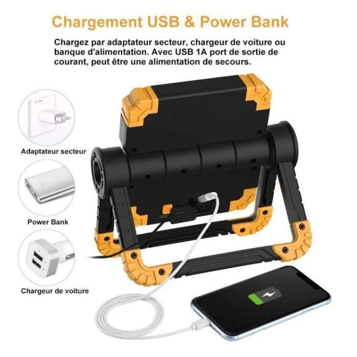 Lampe LED Rechargeable Sur Trépied – Éclairage Puissant Pour Chantier, Camping, Bricolage