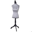 Buste de couture feminin sur pieds hauteur regable mannequin fee deco vitrine gris velours-3