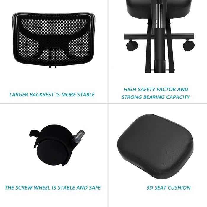 Tabouret, chaise ergonomique, siège assis genoux en Métal et réglable -  noir HB046 - Cdiscount Maison