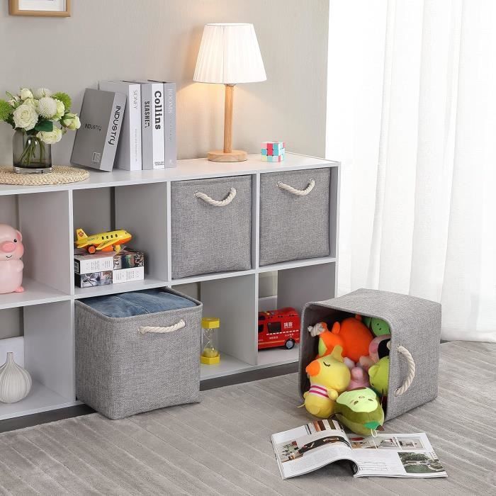 Panier Cube De Rangement Tissu 25x25x25 Cm - Blanc Kaki Clair, Pliable, Avec Poignées, Pour étagère Ou Placard