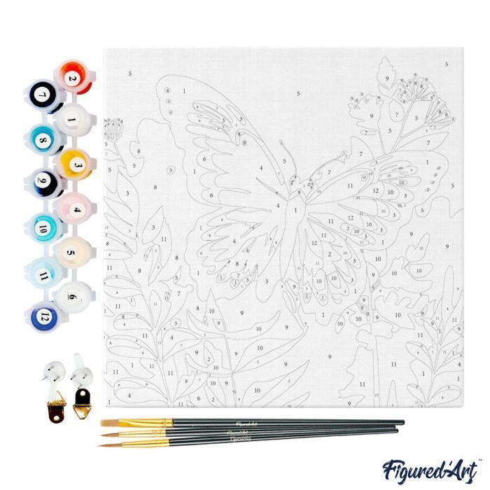 Figured'Art Mini Peinture par Numéro Adulte 20x20cm avec cadre Oiseau et Papillon - Petit Format Kit de Loisir Créatif - Beaux-Arts et Loisirs créatifs