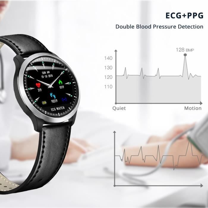 Montre connectee ES en Stock Makibes BR4 ECG PPG montre intelligente avec affichage electrocardiogramme frequence Type Silver Cdiscount Telephonie