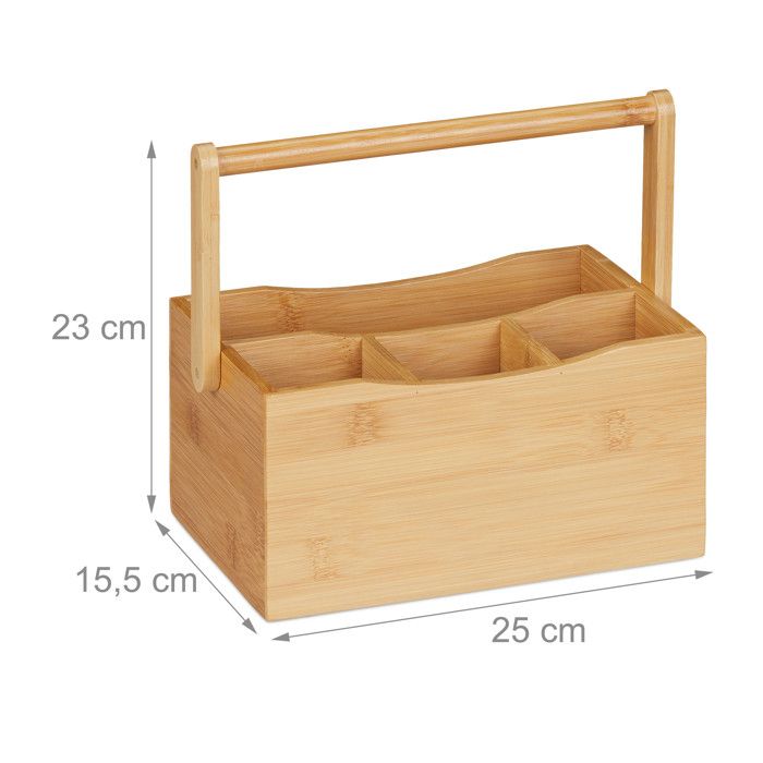 Relaxdays Range-Couvert 4 Compartiments Bambou Petit Organiseur de