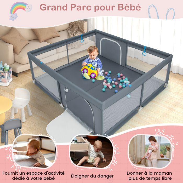 AUFUN Parc à Bébé, 130x130cm, Barrière Avec Filet Respirant, Protection Pour Enfants, Parc D