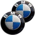 2 logos badges emblème BMW 82mm capot - 74 mm coffre effet carbone Bleu Blanc-0