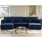 Petra - canapé panoramique en U - 7 places - convertible - avec coffre - en velours - Bleu nuit