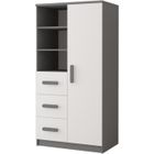 HUCOCO MARLIE - Armoire chambre d'enfants - 3 tiroirs + 5 étagères - 160x80x40 cm - Poignées colorées - Gris