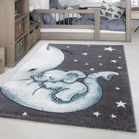 Enfants tapis Elefant étoile modèle pépinière chambre de bébé gris bleu blanc [120x170 cm]