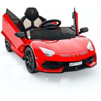 Lamborghini Licence Voiture Électrique 12 V  Enfants 3-8 Ans, Télécommande, 2 Vitesses, Musique, LED, Portes Hydrauliques -Rouge