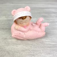 Bébé Fille sur Coussin rose, dim. 7,6 x 6 cm, figurine en Résine pour Babyshower, baptême - Unique