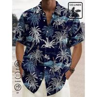 Chemise-chemisette,Chemise Hawaïenne en Lin à Manches Courtes pour Homme,Vêtement de Plage AMP Palm,Streetwear- EuSize Shirt 1 C002