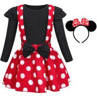 Robe Princesse Rouge AMZBARLEY - Manches Longues - Bowknot - Pois - Serre-tête Mini Mouse Ears