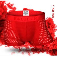 Boxer-shorty,Boxer en bambou pour homme,sous-vêtement en maille respirante,sexy,transparent,caleçon de marque en - red[D684678]