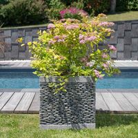 Jardinière carrée en galet 50cm - WANDA COLLECTION - Pot de fleur pour jardin zen et terrasse