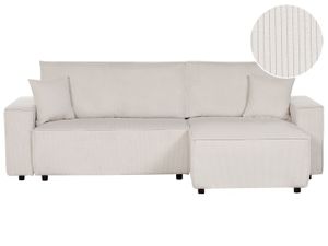 CANAPE CONVERTIBLE Canapé-lit d'angle à gauche en velours côtelé blan