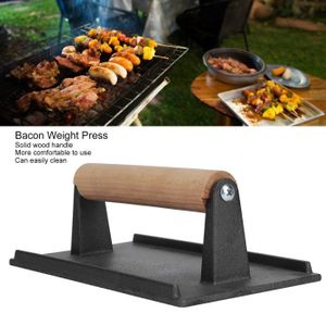 PRESSE Presse à griller en fonte Presse à steak Bacon pour barbecue avec poignée en bois