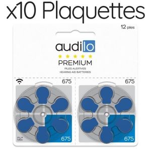 PILES Piles auditives Audilo Premium - Taille 675 (PR44) - Un lot de 120 piles auditives / 10 Plaquettes