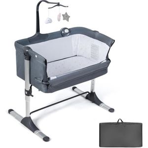 BERCEAU CODODO - LIT CODODO DREAMADE 2 en 1 Berceau Bébé Pliable, Lit Cododo avec Côté Repliable, Hauteur 4 Niveaux avec Matelas, pour Bébé 0-6 Mois, Gris Foncé