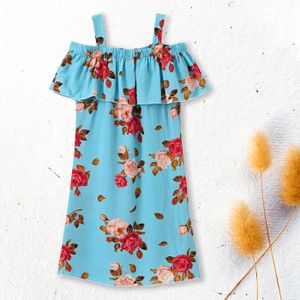 JUPE Toddler Kids Baby Girl Summer Vacation Dress Jupe à bretelles Jupe florale Bleu ciel